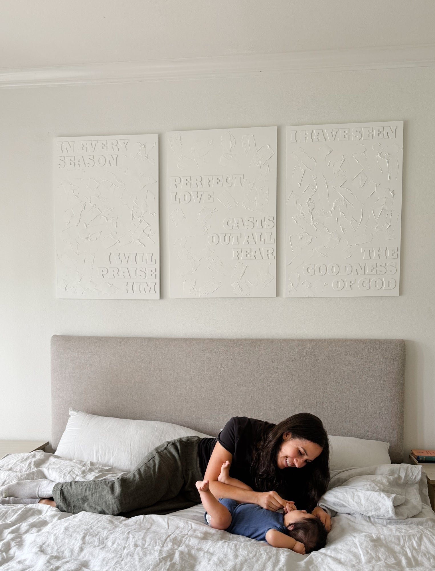 White Textured Wood Wall Art Set of 3