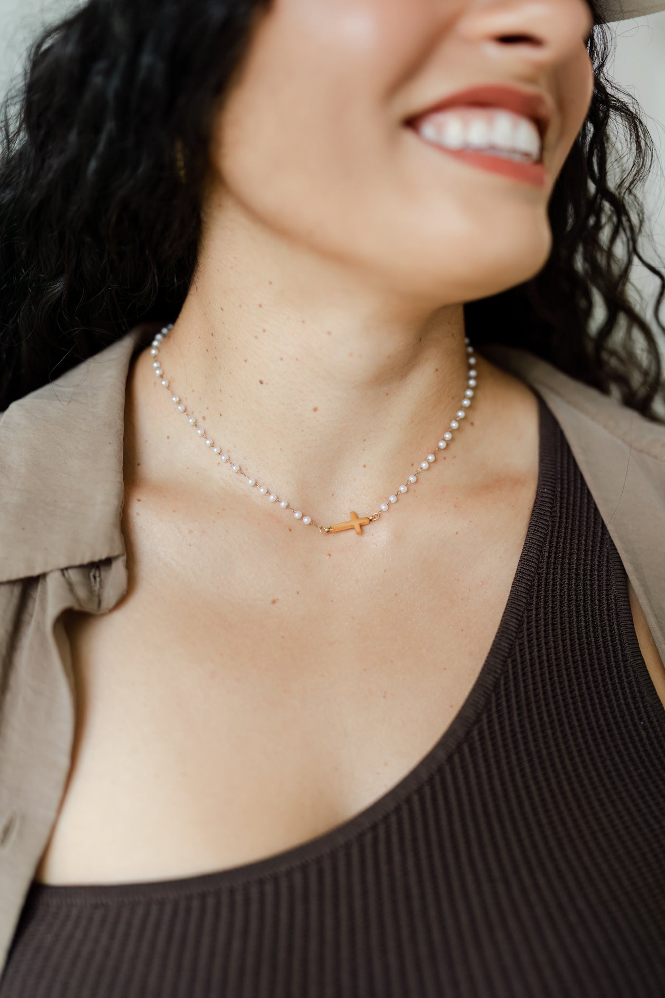 Necklace: Pearl with Gold Cross