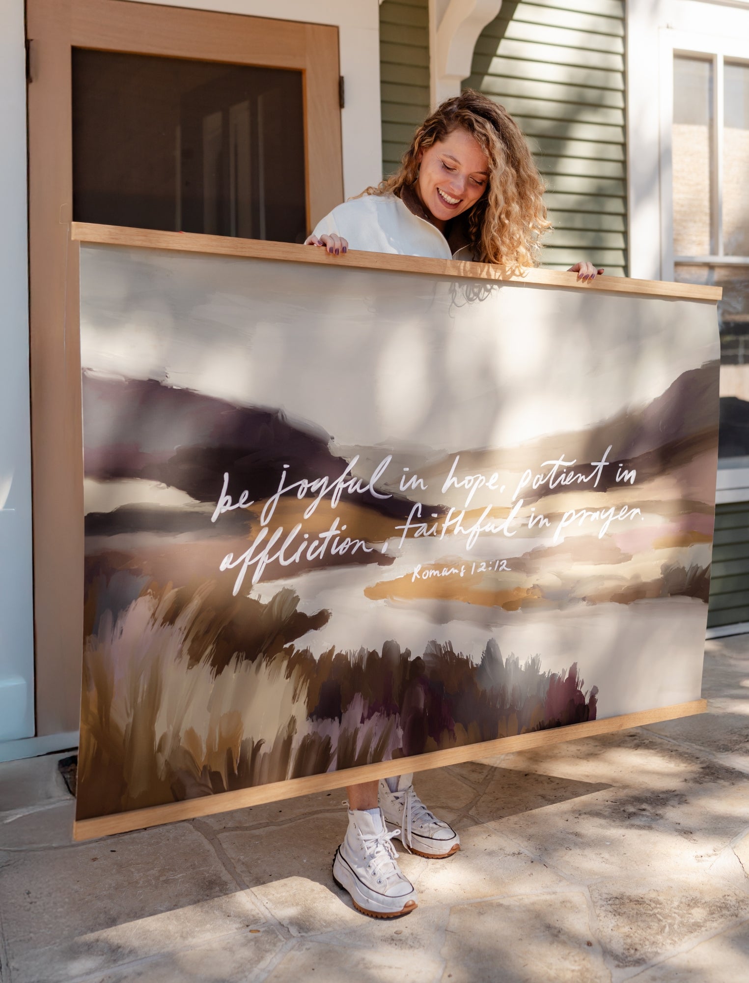 Large Canvas with Banner Wood: Be Joyful in Hope