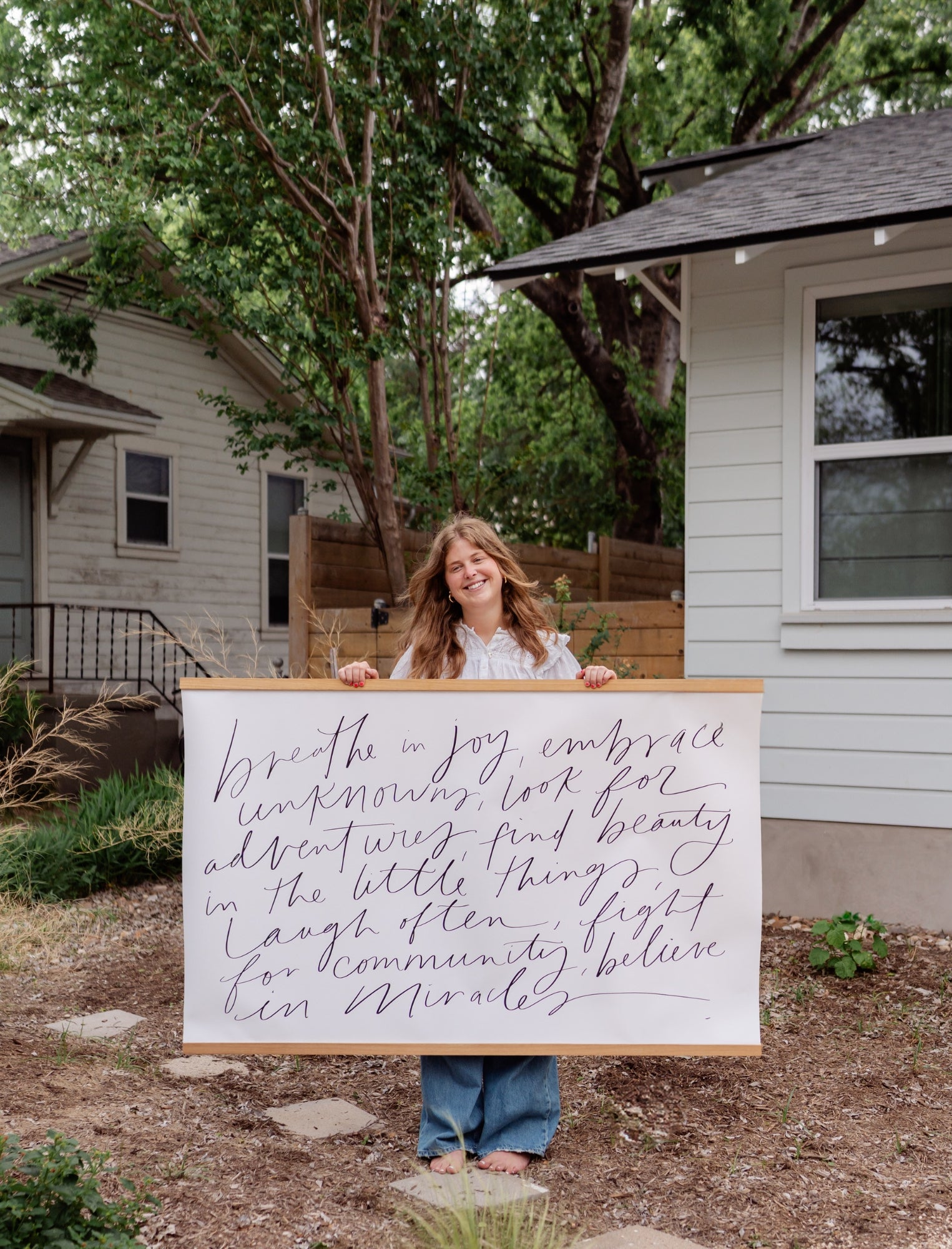 Large Canvas with Banner Wood: Breathe in Joy